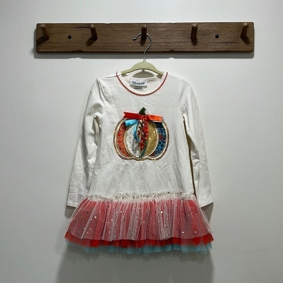 🎃bonnie Jean Thanksgiving LS Embellished Pumpkin Tee 4T - Picture 1 of 10